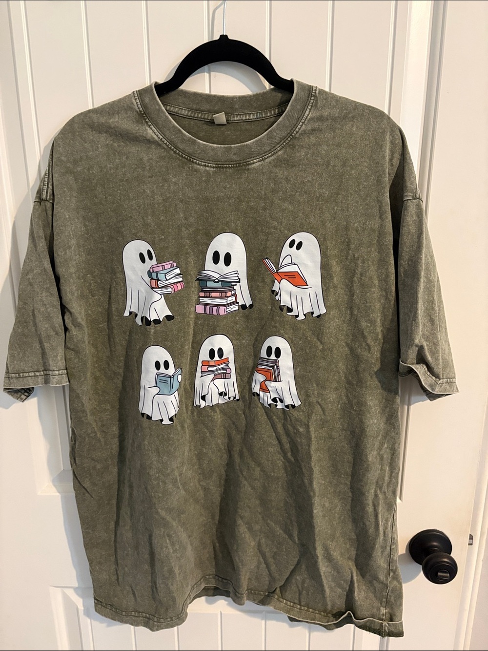 Ghosts Reading Graphic Tee - Olive Green